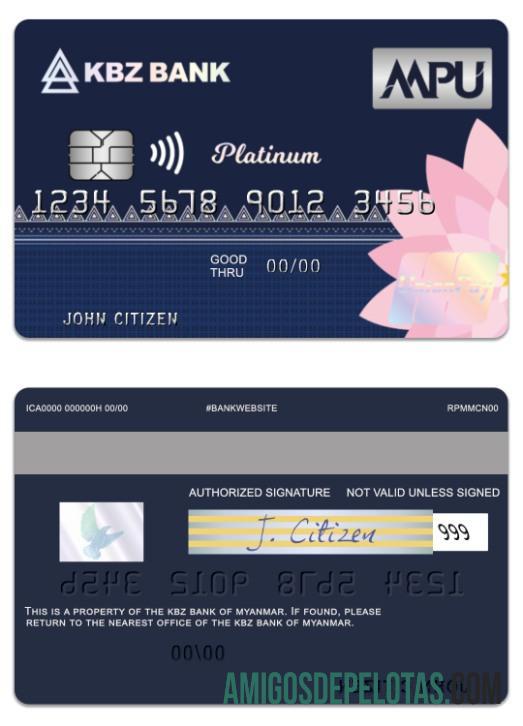 Myanmar KBZ Bank UnionPay Platinum Credit Card sample